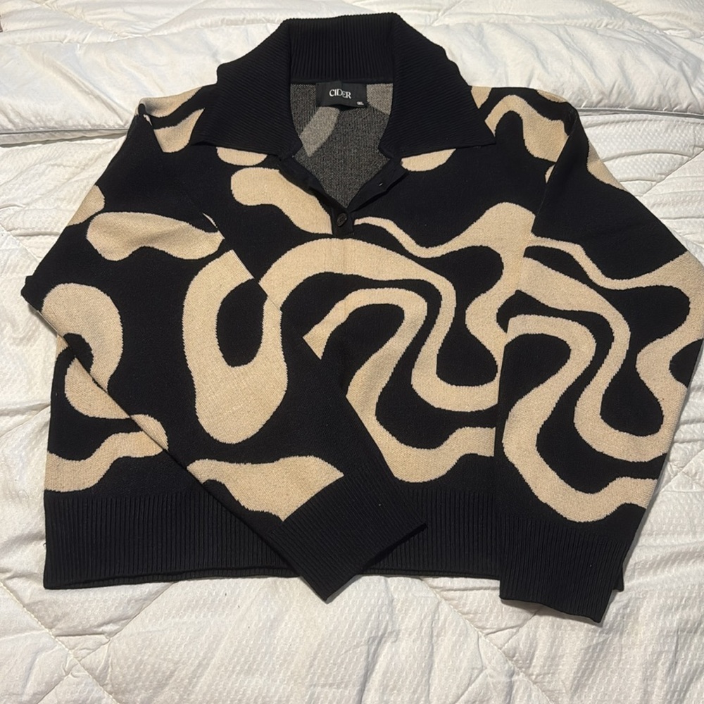 Black and Beige Patterned Sweater Cider brand matching sweater pants top set 1X - Picture 3 of 6